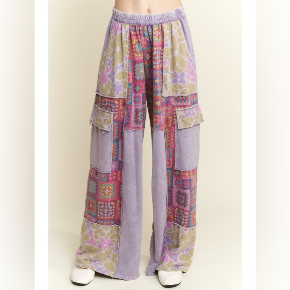 Floral Patchwork Wide-Leg Pants